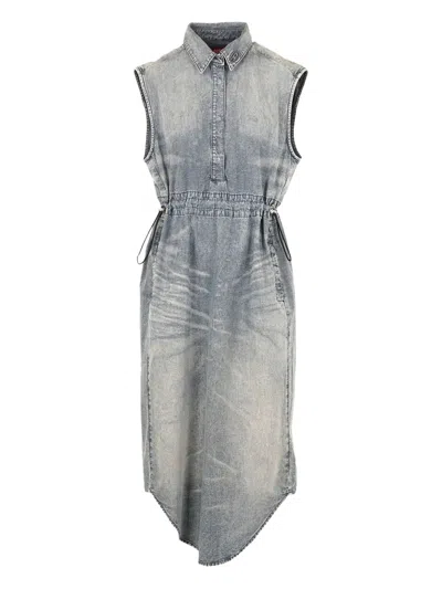 Diesel Drawstring Denim Midi Dress In Blue