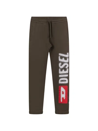 Diesel Kids' Drawstring Printed Track Pants In Brown