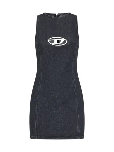 Diesel De-ferriz Logo Mini Dress In Black