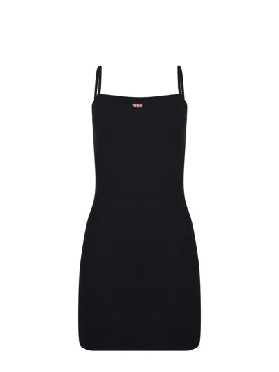 Diesel D-hopy-d Logo Patch Short Slip Dress In Black