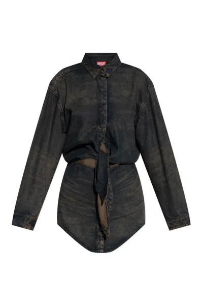 Diesel Denim-inspired Mini Dress With Button-down Front In Blue