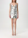 Diesel Shimmering Metallic Ruched V-neck Dress In Silver