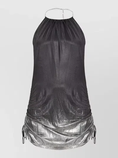 Diesel Dress Halter Neckline Metallic Ruched Chain In Gray