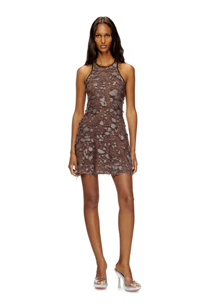 Diesel Dress In Destroyed Jersey In Brown
