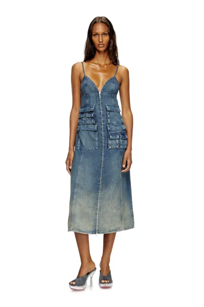 Diesel Dress In Fluid Laser-worn Denim In Blue