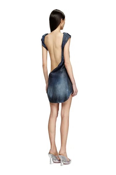 Diesel Dress In Glossy Coated Tencel Denim In Blue