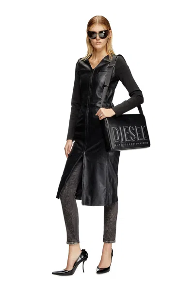 Diesel Dress In Leather And Stretch Knit In Black