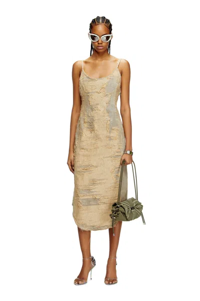 Diesel Dress In Overdyed Floating-thread Denim In Brown