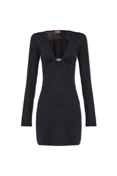 Diesel Placky V-neck Wool Mini Dress In Blue