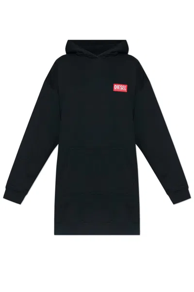 Diesel D-boxt Cotton Hoodie Dress In Black