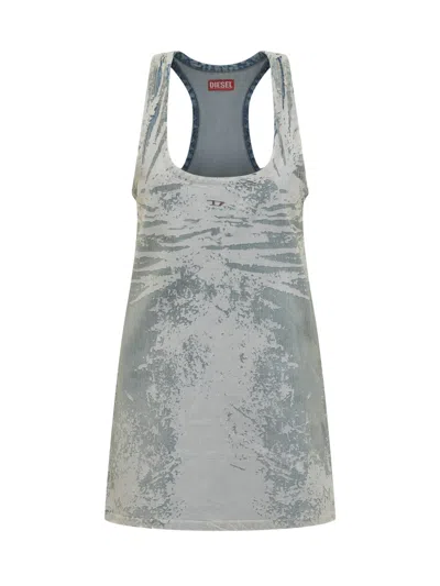 Diesel Printed Denim Mini Dress In Blue