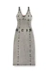 Diesel Knee Length Denim Dress With Contrast Stitching In Gray