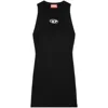 Diesel Ribbed Black Sleeveless Mini Dress With Logo Detail In Black