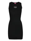 Diesel Ribbed Black Sleeveless Mini Dress With Logo Detail In Black