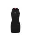 Diesel Ribbed Black Sleeveless Mini Dress With Logo Detail In Black