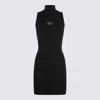 Diesel High Neck Fitted Mini Dress With Ribbed Texture In Black