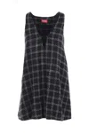 Diesel Mini Dress Checked Pattern Sleeveless V-neckline In Blue