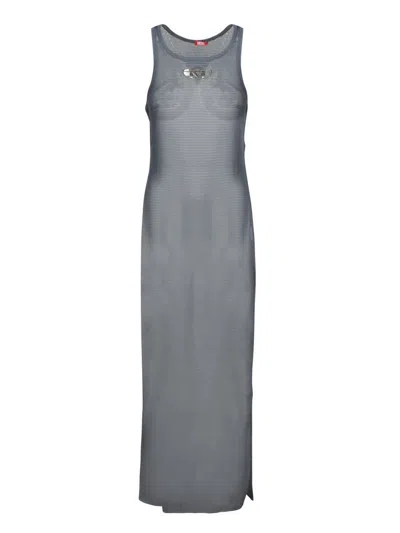 Diesel Sleeveless Silver Metallic Mesh Dress In Grey
