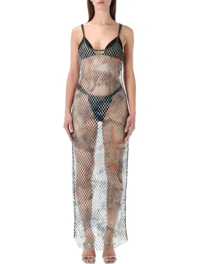 Diesel Gaya Mesh Beach Long Dress In Metallic