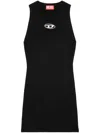 Diesel Ribbed Black Sleeveless Mini Dress With Logo Detail In Multicolor