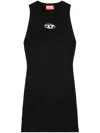 Diesel Ribbed Black Sleeveless Mini Dress With Logo Detail In Multicolor