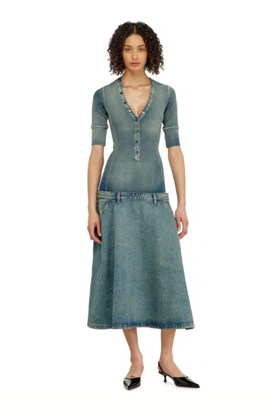 Diesel Drop-waist Midi Dress In Knit And Denim In Blue