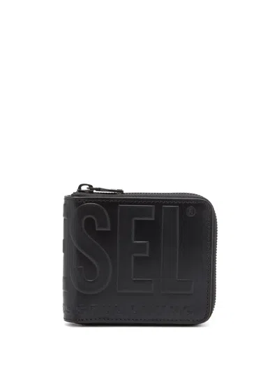 Diesel Dsl 3d Bi-fold Coin Zip Xs Wallet In Black
