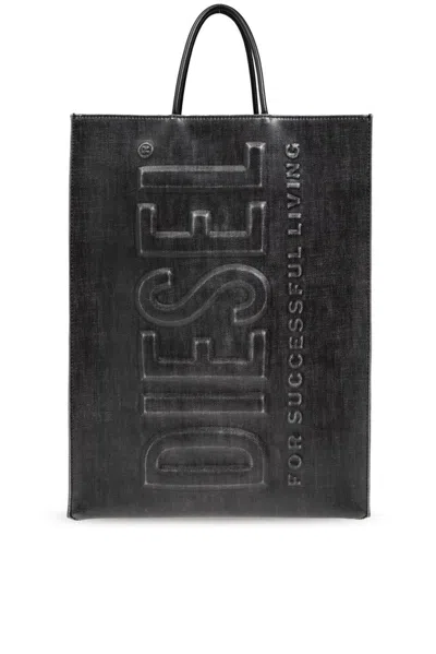 Diesel Dsl 3d Logo-embossed Tote Bag In Black