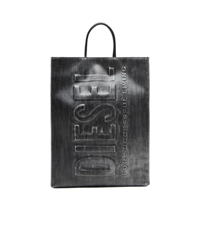 Diesel Dsl 3d Logo-embossed Tote Bag In Black