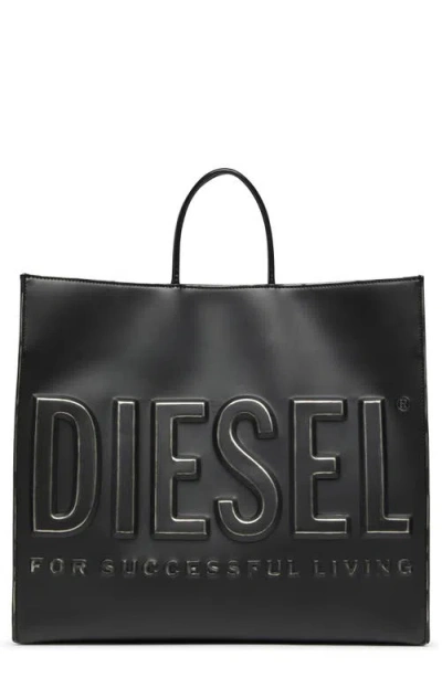 Diesel ® Dsl 3d Logo Faux Leather Tote In Black