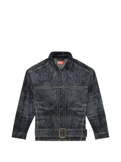 Diesel Biker Style Denim Jacket Regular Fit In Black