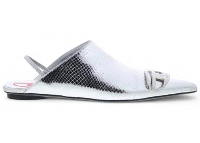 Pre-owned Diesel Dvenus B Sling Back Mule Patent Snake Effect (women's) Sneakers In Silver