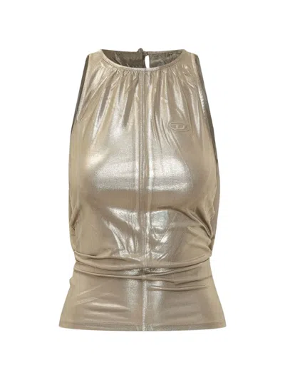 Diesel Dyvyny Metallic-effect Ruched Top In Gold