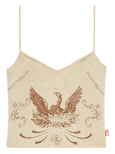 Diesel Eagle-print Cami Tank Top In White
