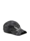 Diesel Distressed Baseball Cap With Phoenix Print In Grau
