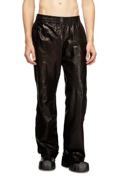 Diesel Elasticated Pants In Boiled Leather In Burgundy