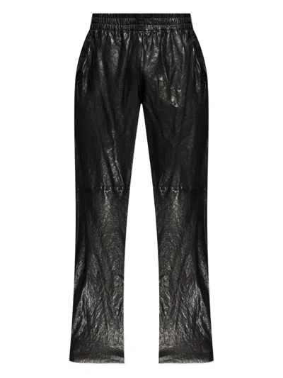 Diesel Elasticated-waist Leather Trousers In Black