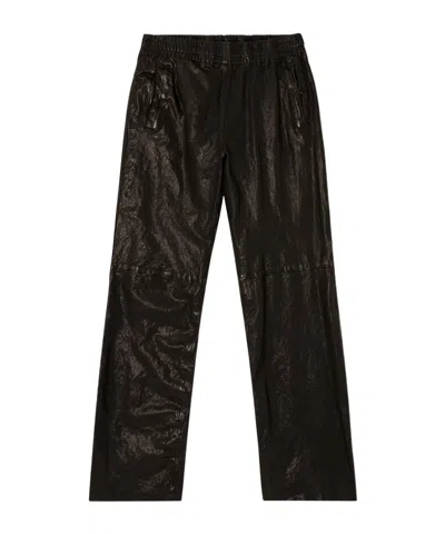 Diesel Elasticated-waist Leather Trousers In Black