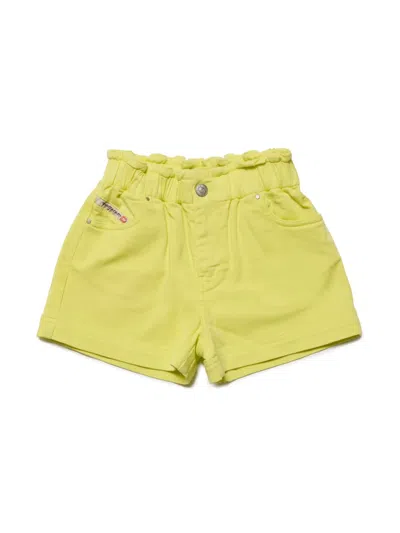 Diesel Kids' Elasticated-waistband Stretch-cotton Shorts In 黄色
