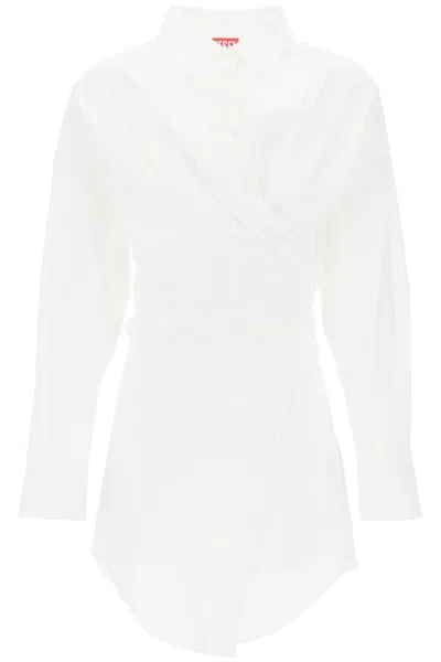 DIESEL ELEGANT WHITE MINI SHIRT DRESS WITH LOGO CLOSURE
