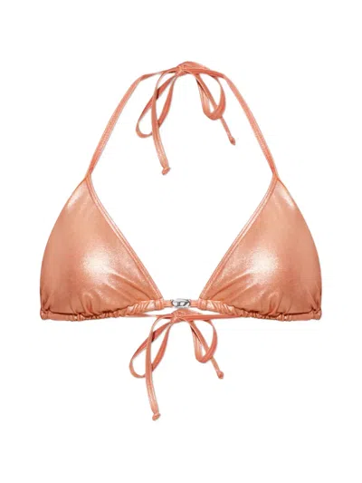 Diesel Elettra-dnm Metallic-effect Bikini Top In Pink