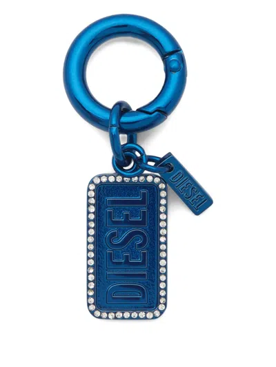 Diesel Embellished Charm Keyring In Blue