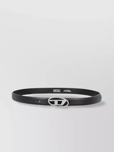 Diesel Embellished Oval Buckle Smooth Finish In Black