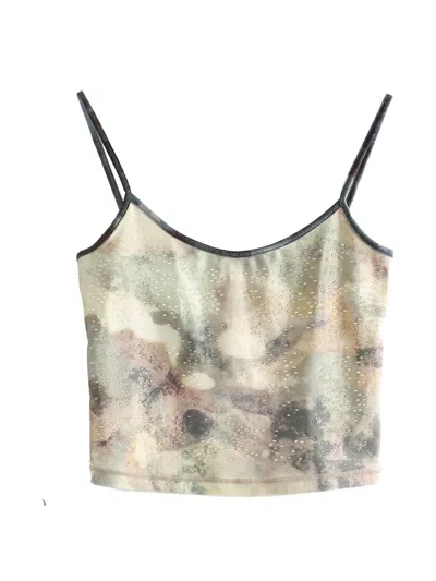 Diesel -inspired Camouflage Print Slim-fit Mini Cami Top With Spaghetti Straps In Neutral