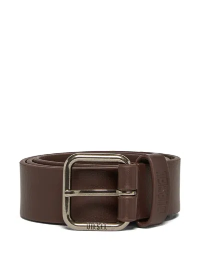 Diesel Kids' Embossed Logo Buckle Belt In Brown