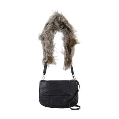 Diesel Embossed Logo Calfskin Crossbody Bag In Black