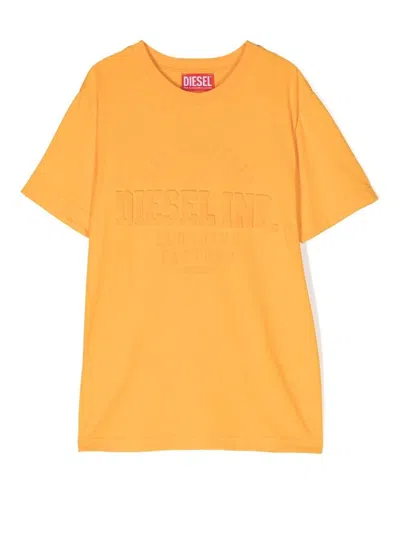 Diesel Kids' Embroidered-logo Cotton T-shirt In Orange