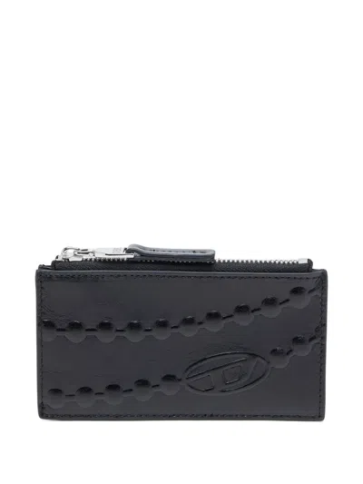 Diesel Embossed Zip Card Case In Black