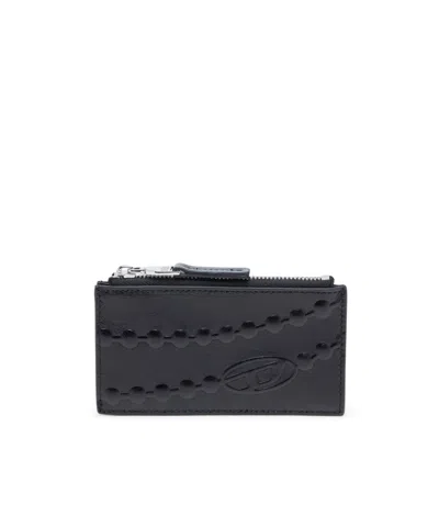 Diesel Embossed Zip Card Case In Black