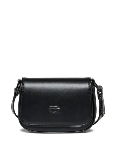 Diesel Embossed-logo Flap-closure Shoulder Bag In Black
